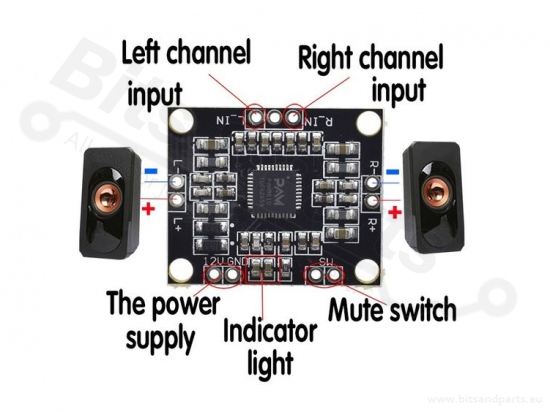 Audio amplifier mini 2x15W stereo PAM8610 